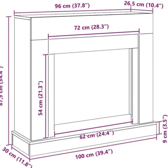 Fortsats til pejs i konstrueret træ - Sikkerhedsbarriere | Farve: Sort-eg | Størrelse: 100x30x87,5 cm