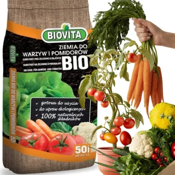 FÆRDIGLAVERET BIOJORD TIL GRØNTSAGER OG TOMATER BIOVITA 50L MED GØDNING