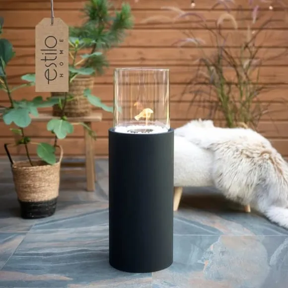 Fritstående biopejs til højt gulv, 80,5 cm med dekorative sten - ROMA BLACK