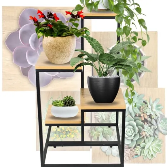 Fritstående blomsterstativ til blomster og planter, 4 niveauer, metal, rustik, 76 cm
