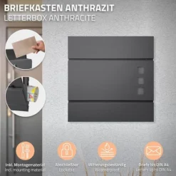 Fritstående brevkasse med avisrum 37 cm antracit inkl. stativ 120 cm højt Fritstående brevkasse sølv