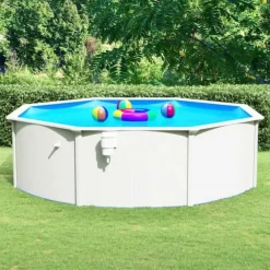 Fritstående swimmingpool med stålvæg 460x120 cm | Farve: Hvid | Inderside: Blå
