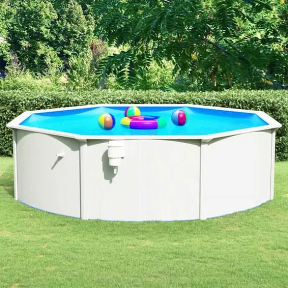 Fritstående swimmingpool med stålvæg 460x120 cm | Farve: Hvid | Inderside: Blå