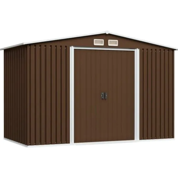 Förvaringsbod i metall - Robust och ventilerad redskapsbod | Färg: Brun | Storlek: 257x205x178 cm