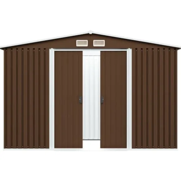 Förvaringsbod i metall - Robust och ventilerad redskapsbod | Färg: Brun | Storlek: 257x205x178 cm