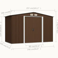 Förvaringsbod i metall - Robust och ventilerad redskapsbod | Färg: Brun | Storlek: 257x205x178 cm