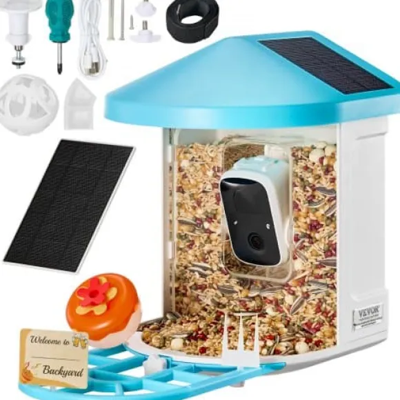 Fuglefoderbræt med kamera, 33,5x22x27,5 cm, solcelledrevet, til udendørs fugleobservation