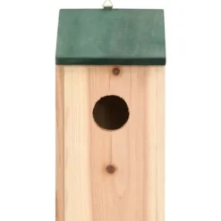 Fuglehuse i træ - 8 stk. | Størrelse: 12x12x22 cm | Farve: Træfarvet med grønt tag