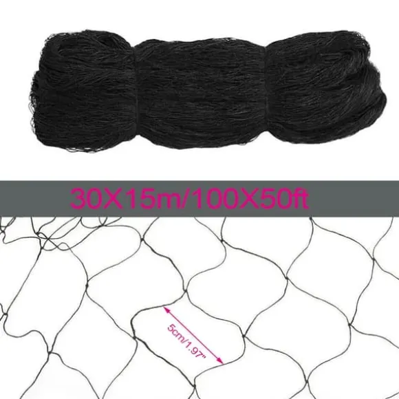Fuglenet - Beskyttelsesnet - 30×15 m - Maskestørrelse 5 cm - Polyester - Til frugttræer, have og frugtplantage - Sort