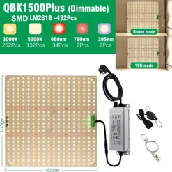 Fuldspektret LED vækstlys, 3000K/5000K farvespektrum, dæmpbar ydeevne,QBK1500Plus