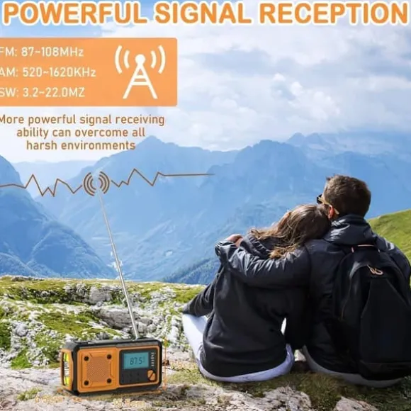 Fuleadture håndsvingradio 4000mAh, AM/FM/SW vejrradio, solcelle krumtapradio, SOS og lommelygte til nødsituationer