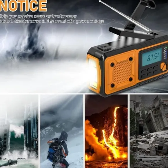 Fuleadture håndsvingradio 4000mAh, AM/FM/SW vejrradio, solcelle krumtapradio, SOS og lommelygte til nødsituationer