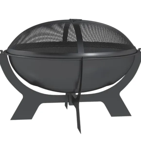 Fuleadture Ildskål Ø54cm Metal Ildskål med Gnistbeskyttelse, Schürhake og håndtag til udendørs, BBQ, Sort
