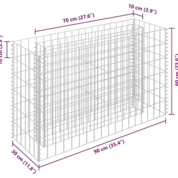 Gabion-højbed i galvaniseret stål - Plantekasse | Størrelse: 90x30x60 cm
