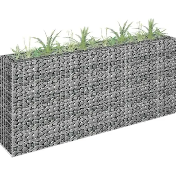 Gabion-højbed i galvaniseret stål - Holdbar plantekasse | Størrelse: 180x30x90 cm | Farve: Sølv