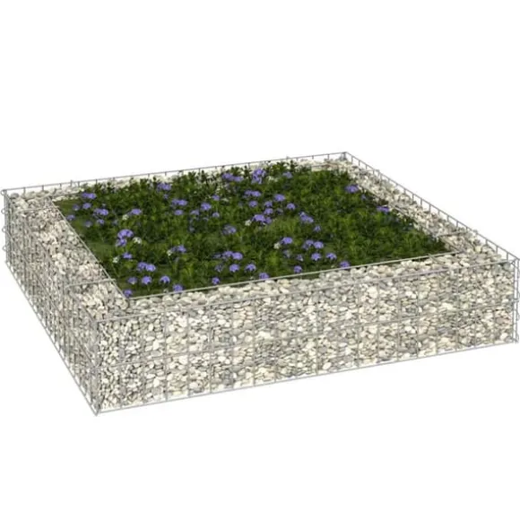 Gabion-højbed i galvaniseret stål - Stabil plantekasse | Størrelse: 100x100x20 cm