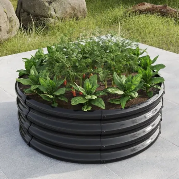 Galvaniseret højbed, rund plantekasse til grøntsager, frugt og blomster udendørs