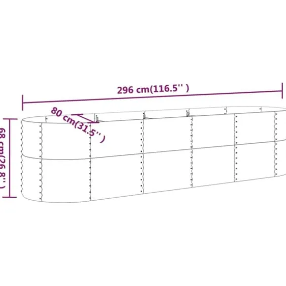 Galvaniseret plantekasse i høj kvalitet - Højbed | Størrelse: 296x80x68 cm | Farve: Brun