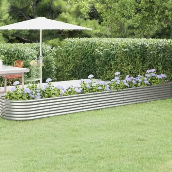 Galvaniseret plantekasse i stål - Højbed til planter | Størrelse: 440x80x36 cm | Farve: Sølv