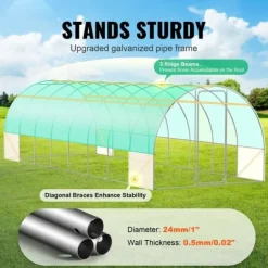 Gang-tunnel drivhus 27,38x9,5x7,38ft, galvaniseret ramme, PE cover, holdbar, velegnet til planter, hurtig opsætning.