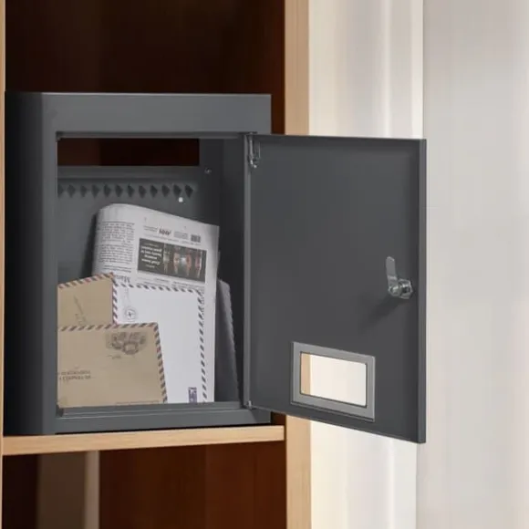 Gennem væggen drop boks 12,5x6,3x16,9" postkasse med kodelås, mørkegrå, sikker postlevering