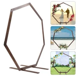 Geometrisk bryllupsbue i træ - Baggrundsstativ - Retro stil - Poleret finish - Længde 2,24 m - Højde 2,19 m - Str. M - Brun