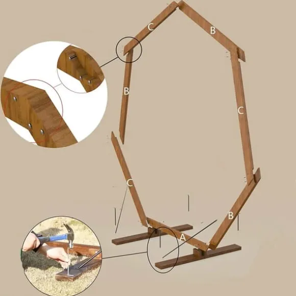Geometrisk bryllupsbue i træ - Baggrundsstativ - Retro stil - Poleret finish - Længde 2,24 m - Højde 2,19 m - Str. M - Brun