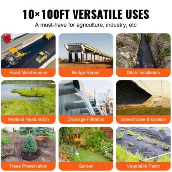 Geotekstildug, 3x30,5 m, Sort, Ikke-vævet kraftig ukrudtsdug