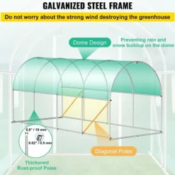 Gå-igennem tunnel drivhus, 15 x 7 x 7 ft. Bærbar med galvaniserede stålrammer, lynlåse og vinduer – perfekt til dine planter!