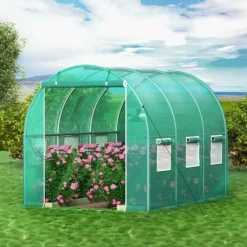 Gå-inde Tunnel Drivhus, 10 x 7 x 7 fod, bærbart med galvaniserede stålbøjler, lynlåsdør og 6 vinduer, ideelt til planter.