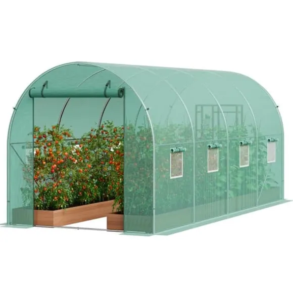 Gå-inde Tunnel Drivhus 14,6x6,36x6,3ft Galvaniseret Ramme, PE Cover, Grøn, Holdbar og Vejrbestandig
