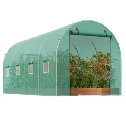 Gå-inde Tunnel Drivhus 14,6x6,36x6,3ft Galvaniseret Ramme, PE Cover, Grøn, Holdbar og Vejrbestandig