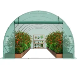 Gå-inden-til Tunnel Drivhus 19,36x9,68x6,5ft Galvaniseret Ramme, PE Cover, Grøn, Stort Plads, Holder Varme
