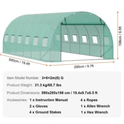 Gå-inden-til Tunnel Drivhus 19,36x9,68x6,5ft Galvaniseret Ramme, PE Cover, Grøn, Stort Plads, Holder Varme