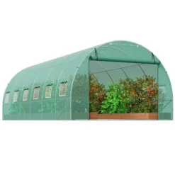 Gå-inden-til Tunnel Drivhus 19,36x9,68x6,5ft Galvaniseret Ramme, PE Cover, Grøn, Stort Plads, Holder Varme