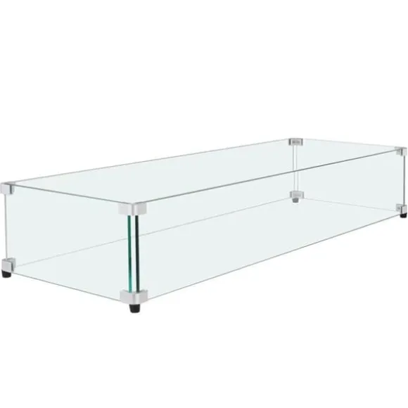 Glasvindafskærmning til bålbord 798 x 317 x 165 mm, robust hærdet glas, aluminiums hjørner, gummifødder, nem at samle.