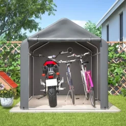 Grå Cykelgarage / Haveskur 160x220x165 cm med rulledør, vandtæt PE-materiale