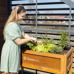 Greenspot Mini Drivhus med Overdækning til Altan og Terrasse 80x45x120 cm - Drivhus på en træplatform, Hævet træbed, Kold ramme med overdækning på høj | CDON