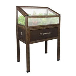 Greenspot Mini Drivhus med Overdækning til Altan og Terrasse 80x45x120 cm - Drivhus på en træplatform, Hævet træbed, Kold ramme med overdækning på høj | CDON