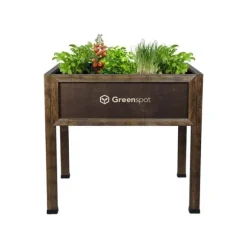 Greenspot Mini Drivhus med Overdækning til Altan og Terrasse 80x45x120 cm - Drivhus på en træplatform, Hævet træbed, Kold ramme med overdækning på høj | CDON