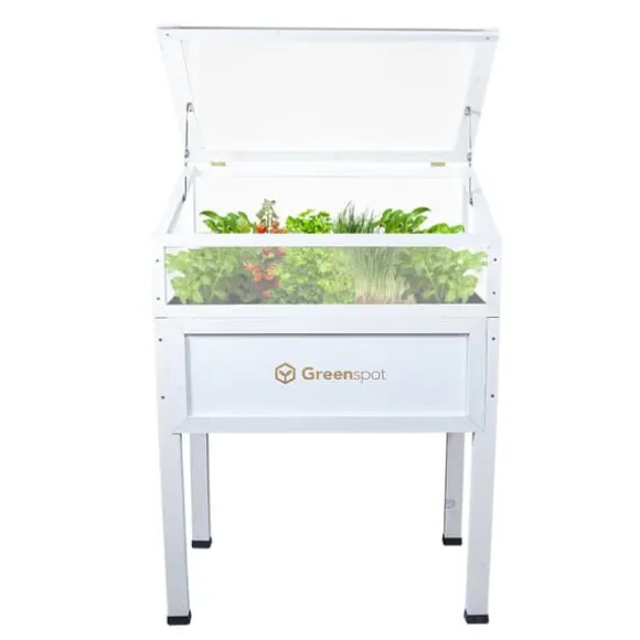 Greenspot Mini Drivhus med Overdækning til Altan og Terrasse 80x45x120 cm - Drivhus på en træplatform, Hævet træbed, Kold ramme med overdækning på høj | CDON