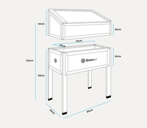 Greenspot Mini Drivhus med Overdækning til Altan og Terrasse 80x45x120 cm - Drivhus på en træplatform, Hævet træbed, Kold ramme med overdækning på høj | CDON