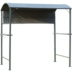 Grillpavillon 218x138x216 cm, flammehæmmende tag, 2 hylder, polyester, sort