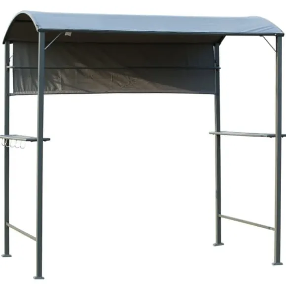 Grillpavillon 218x138x216 cm, flammehæmmende tag, 2 hylder, polyester, sort