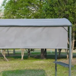 Grillpavillon 218x138x216 cm, flammehæmmende tag, 2 hylder, polyester, sort