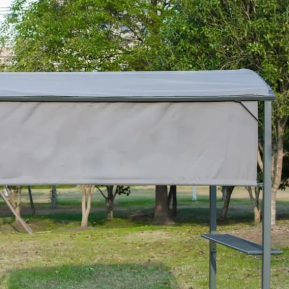 Grillpavillon 218x138x216 cm, flammehæmmende tag, 2 hylder, polyester, sort