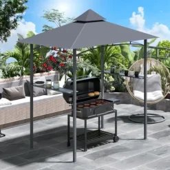 Grillpavillon 245x148x252 cm, flammehæmmende dobbelttag, grå – til altan & have