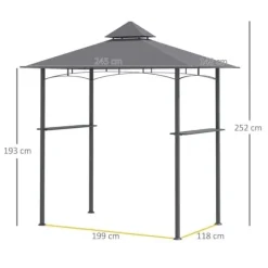 Grillpavillon 245x148x252 cm, flammehæmmende dobbelttag, grå – til altan & have