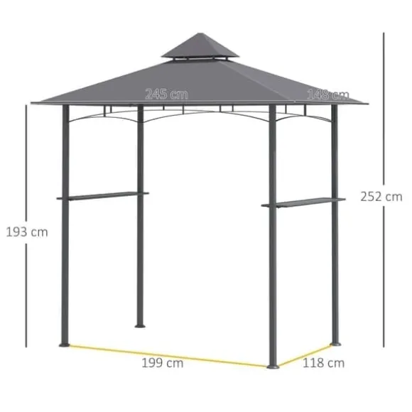 Grillpavillon 245x148x252 cm, flammehæmmende dobbelttag, grå – til altan & have