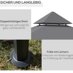 Grillpavillon 245x148x252 cm, flammehæmmende dobbelttag, grå – til altan & have
